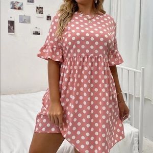 Boho polka dot ruffle sleeve dress